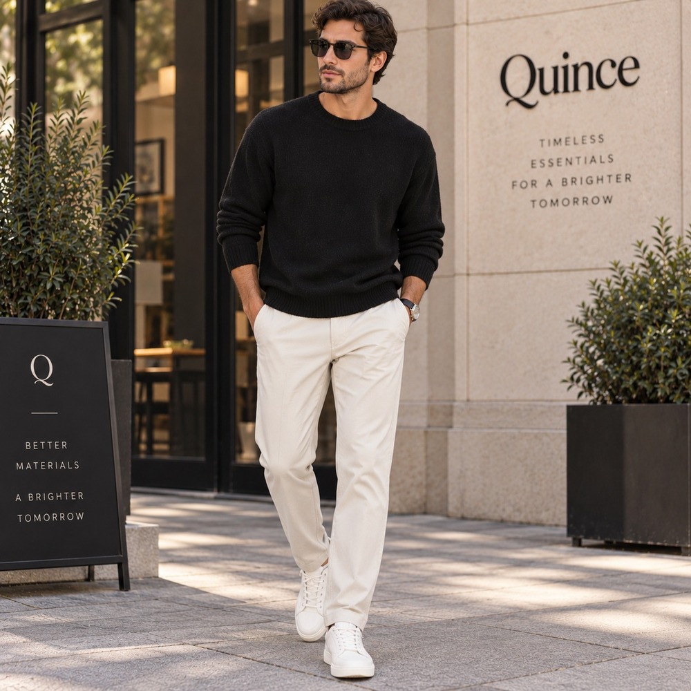 QUINCE Men's Sweater LARGE Black 100% YAK WOOL Pullover Luxury Knit ST1EC01